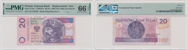 20 złotych 1994 - YE - PMG 66 EPQ - seria zastępcza &nbsp; Seria zastępcza. Bank...