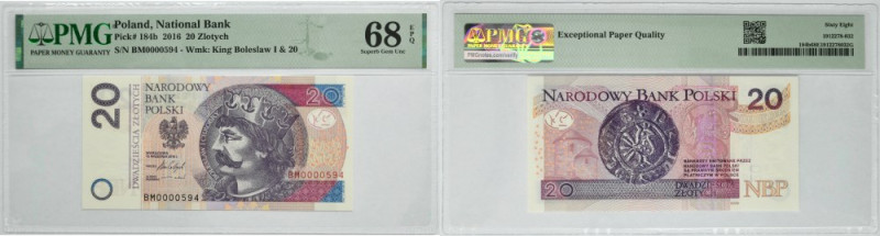 20 złotych 2016 - BM 0000594 - PMG 68 EPQ - niski numer Prezentowany egzemplarz ...