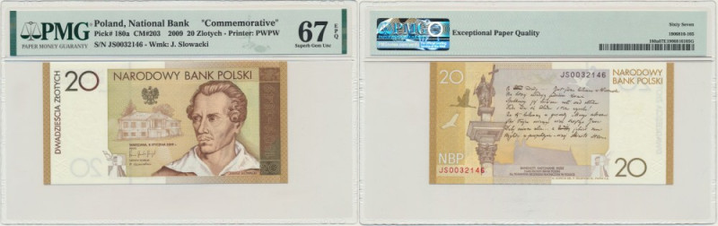 20 złotych 2009 - Juliusz Słowacki - PMG 67 EPQ Banknot opatrzony certyfikatem P...