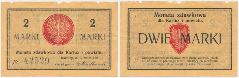 Kartuzy, 2 marki 1920 Wariant z czarnym numeratorem o wysokości 6.5 mm.&nbsp; Re...