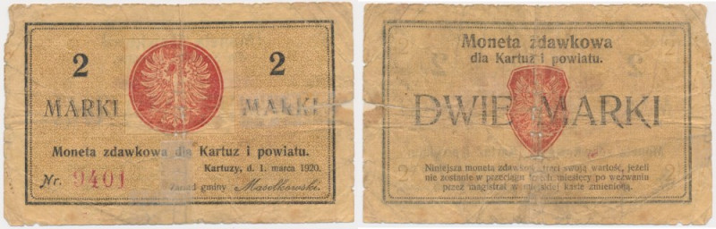 Kartuzy, 2 marki 1920 Wariant z czerwonym numeratorem o wysokości 4.5 mm.&nbsp; ...