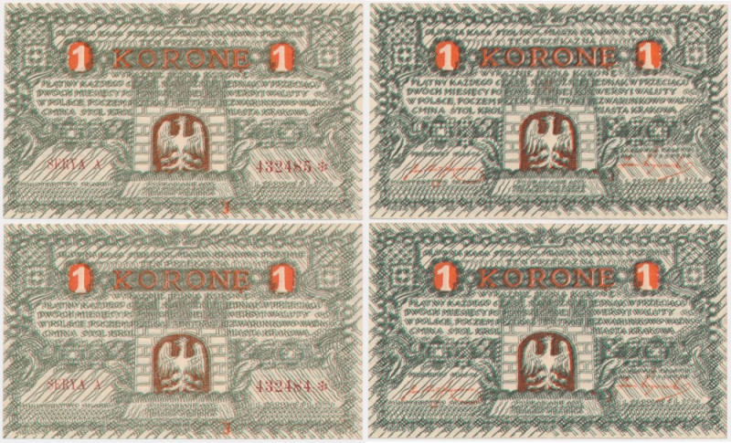 Kraków, 1 korona 1919 - A (2 szt.) kolejne numery Uncirculated. Emisyjny stan za...