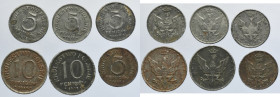 Lot, Polish Kingdom, 5 Pfennig and 10 Pfennig 1917-1918 (6 pcs.)