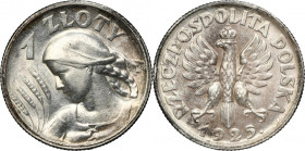 Kobieta i kłosy, 1 złoty Londyn 1925 - kropka po dacie
