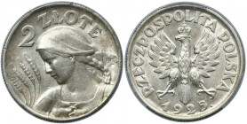 Kobieta i kłosy, 2 złote Londyn 1925 - PCGS AU58 - kropka po dacie