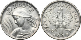 Kobieta i kłosy, 2 złote Londyn 1925 - kropka po dacie