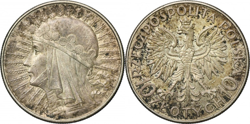 Głowa Kobiety, 10 złotych Londyn 1932 Menniczej świeżości moneta z dużą ilością ...