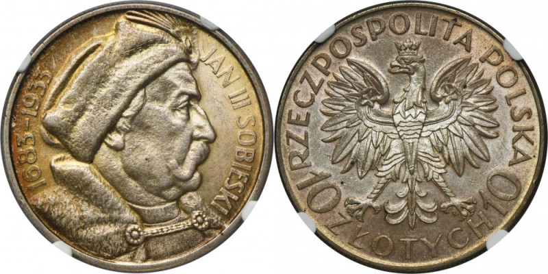 Sobieski, 10 złotych 1933 - NGC MS62 Mennicza moneta z oceną MS62 od NGC. Niespo...