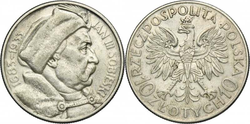 Sobieski, 10 złotych 1933 &nbsp; Moneta czyszczona. Reference: Parchimowicz 121...