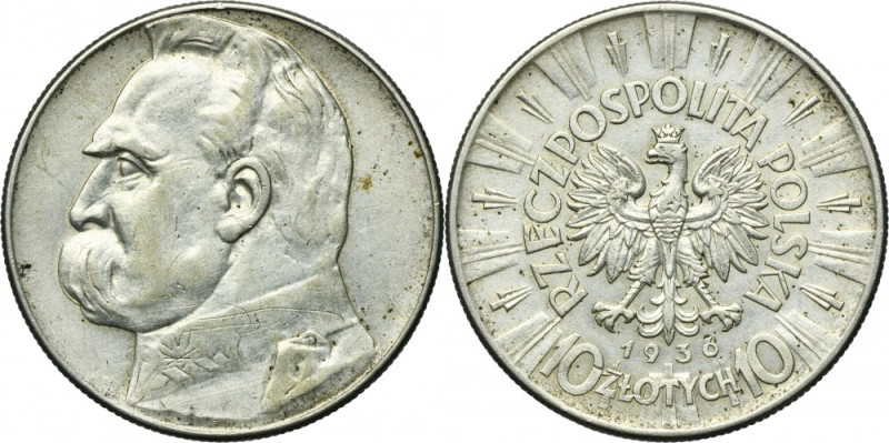 Piłsudski, 10 złotych 1936 Zadrapanie na awersie.
Reference: Parchimowicz 124c...