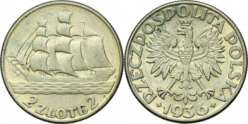 Żaglowiec, 2 złote 1936 Poprawna moneta. Reference: Parchimowicz 112
Grade: XF...