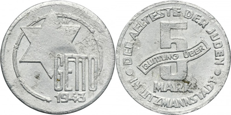 Ghetto Litzmannstadt, 5 mark 1943 Al Aluminium. 
Reference: Jaeger L.3a, Parchi...