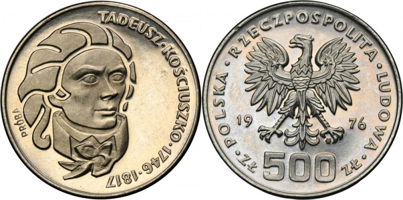 PRÓBA NIKIEL, 500 złotych 1976 Tadeusz Kościuszko Emisja próbna w niklu z wypukł...