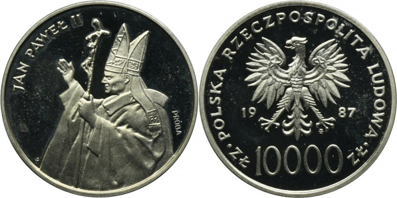 PRÓBA NIKIEL, 10.000 złotych 1987 Jan Paweł II Emisja próbna w niklu z wypukłym ...