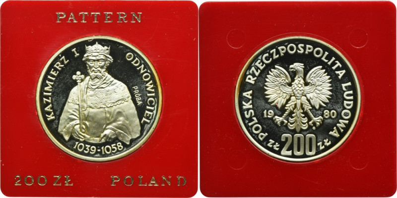 PRÓBA, 200 złotych 1980 Kazimierz I Odnowiciel Moneta wybita stemplem lustrzanym...