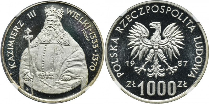 PRÓBA, 1.000 złotych 1987 Kazimierz III Wielki - NGC PF68 ULTRA CAMEO Moneta wyb...