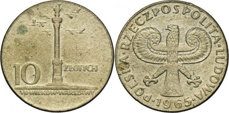 10 złotych 1965 Duża kolumna - FAŁSZERSTWO Z EPOKI Ciekawe fałszerstwo z epoki. ...