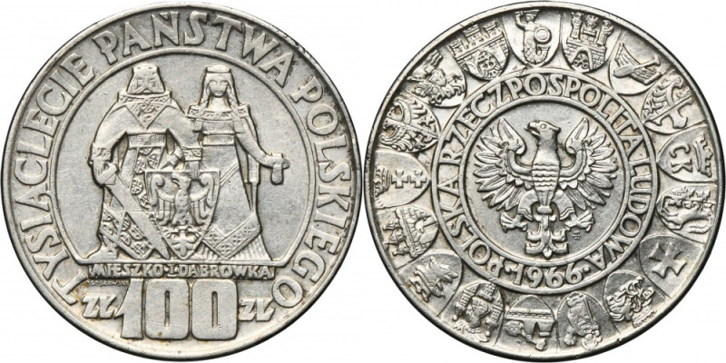 100 złotych 1966 Mieszko i Dąbrówka Srebro próby '900'.
Reference: Parchimowicz...