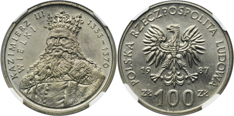 100 złotych 1987 Kazimierz III Wielki - NGC MS65 Mennicza moneta z oceną MS65 od...