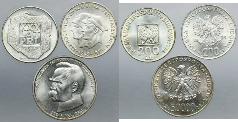 Zestaw, 200 złotych i 50.000 złotych (3 szt.) Zestaw trzech monet srebrnych PRL:...