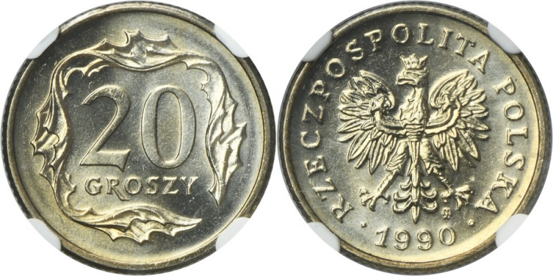 20 groszy 1990 - NGC MS66 Menniczy stan zachowania, potwierdzony wyśmienitą notą...