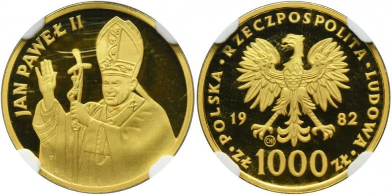 1.000 złotych 1982 Jan Paweł II - NGC PF69 ULTRA CAMEO Moneta wybita stemplem lu...