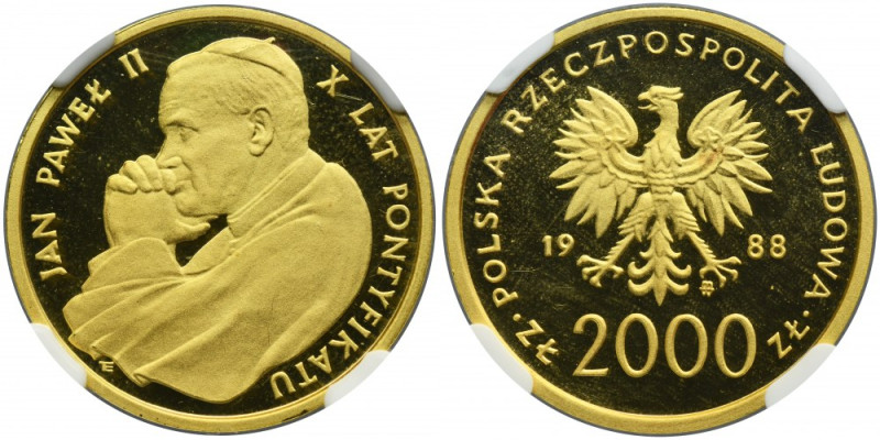 2.000 złotych 1988 X Lat Pontyfikatu Jan Paweł II - NGC PF67 ULTRA CAMEO Emisja ...