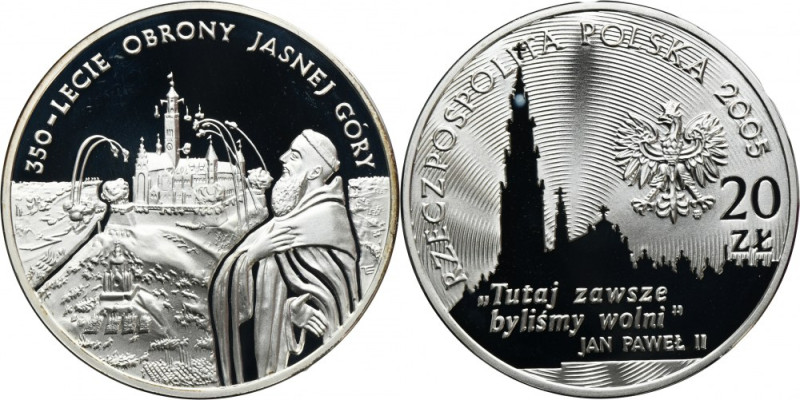 20 złotych 2005 350-lecie Obrony Jasnej Góry Moneta wybita stemplem lustrzanym. ...