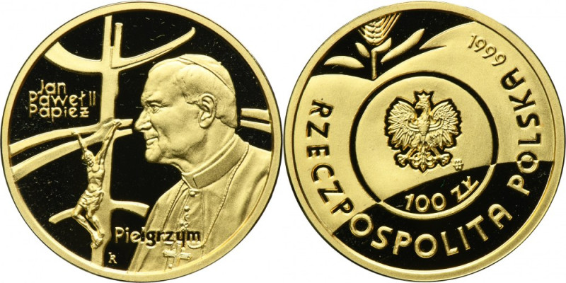 100 złotych 1999 Jan Paweł II - Papież Pielgrzym Moneta wybita stemplem lustrzan...