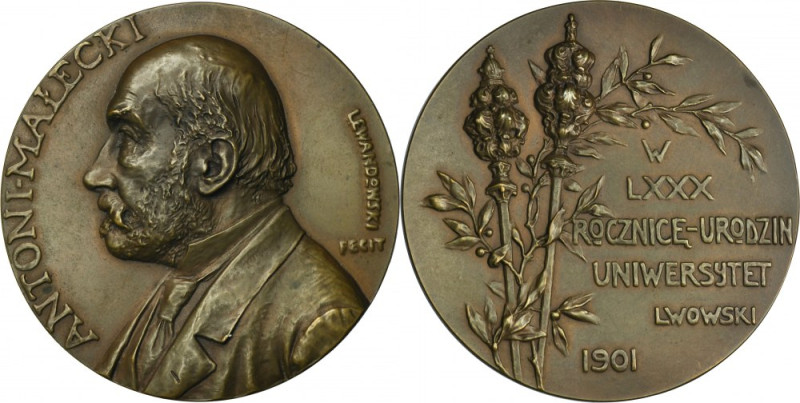 Medal Antoni Malecki 1901 - RARE Rare medal with a bust of the Polish historian ...