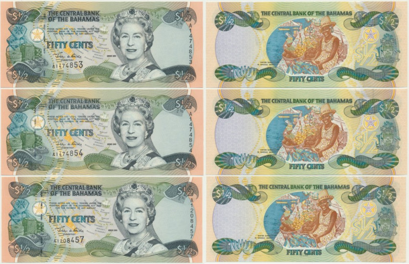 Bahamas, 50 Cents 2001 (3 pcs.) - close numbers Uncirculated. Emisyjne stany zac...