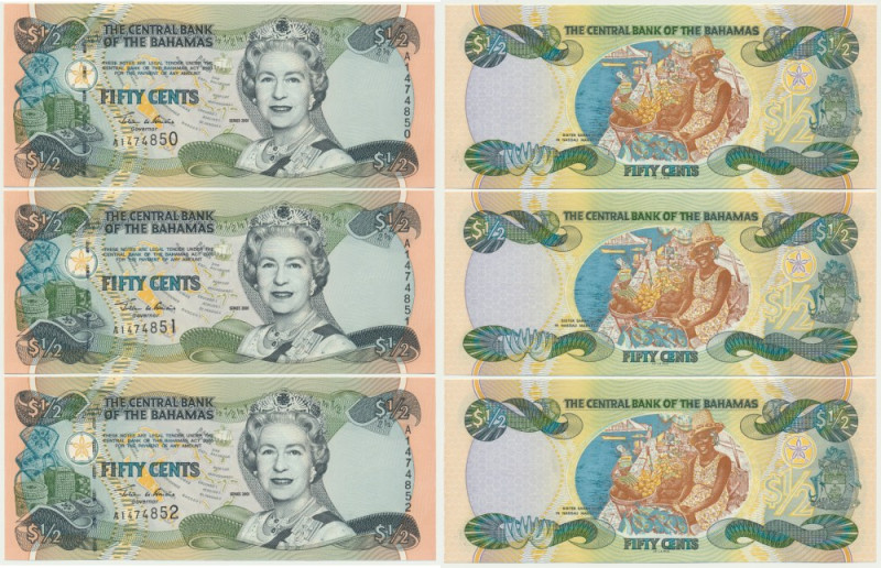 Bahamas, 50 Cents 2001 (3 pcs.) - consecutive numbers. Uncirculated. Kolejne num...