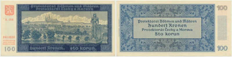 Bohemia & Moravia, 100 Korun 1940 - II issue II issue. Corner issues that affect...