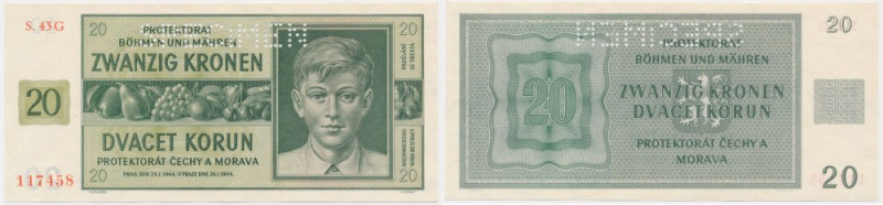 Bohemia & Moravia, 20 Korun 1944 - SPECIMEN Corner issues that affect the design...