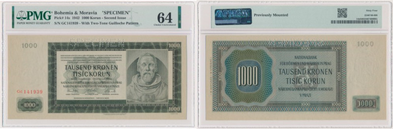 Czechy i Morawy, 1.000 Kronen 1942 - II issue - SPECIMEN - PMG 64 Uncirculated b...