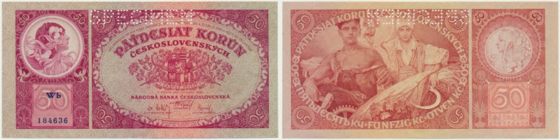 Czechoslovakia, 50 Korun 1929 - SPECIMEN Imperfections around corners that do no...