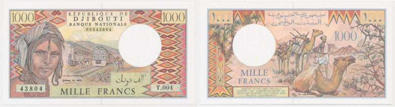 Djibouti, 1.000 Francs (1979-2005) Never washed or pressed.
Egzemplarz naturaln...