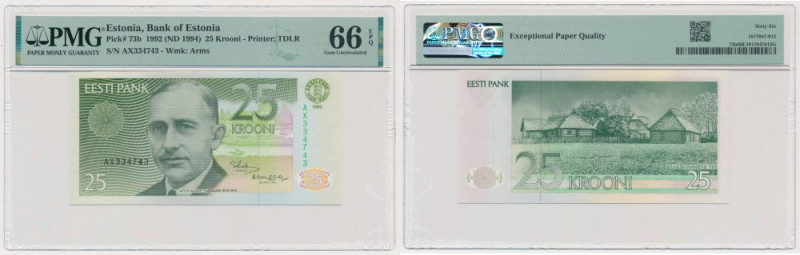 Estonia, 25 Krooni 1992 - PMG 66 EPQ Uncirculated banknote graded 66 EPQ by PMG....