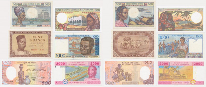 African States, former French colonies, 100-2.000 Francs (1960-2004) (6 pcs.) La...