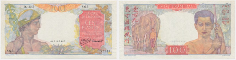 French Indochina, 100 Piastres (1949-54) Extremely fine piece. One strong fold t...