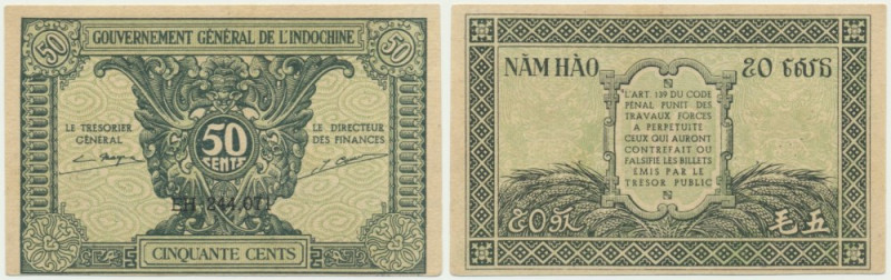 French Indochine, 50 Cents (1942) Handling issue but no folds through the design...