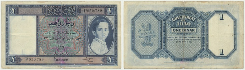 Iraq, 1 Dinar 1931 (1942) - RARE Rare. Minor tear on the margin. Lighty stained....