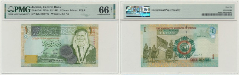 Jordan, 1 Dinar 2020 - KKH000777 - PMG 66 EPQ Desired low serial number below 10...