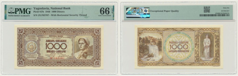 Yugoslavia, 1.000 Dinara 1946 - PMG 66 EPQ Uncirculated banknote graded 66 EPQ b...