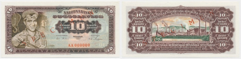 Yugoslavia. 10 Dinara 1965 - SPECIMEN Uncirculated. Emisyjny stan zachowania.
R...