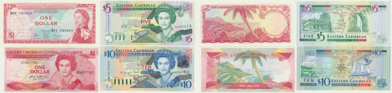 Eastern Caribbean, 1-10 Dollars (1965-2003) (4 pcs.) Mostly uncirculated.
Przew...