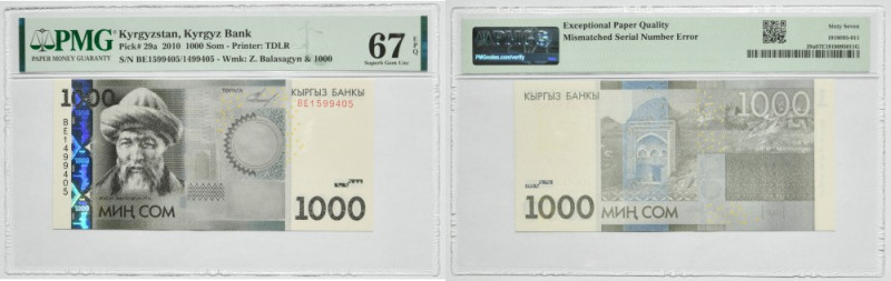 Kyrgyzstan, 1.000 Som 2010 - PMG 67 EPQ Uncirculated banknote graded 67 EPQ by P...