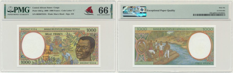 Congo, 1000 Francs 2000 - PMG 66 EPQ Uncirculated banknote graded 66 EPQ by PMG....