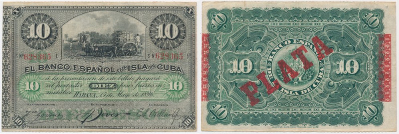 Cuba, 10 Pesos 1896 - overprint PLATA - &nbsp;Never washed or pressed. Egzemplar...