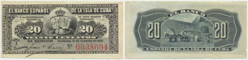 Cuba, 20 Centavos 1897 Good eye appeal.
 Drobna nagniotka. Egzemplarz naturalny...